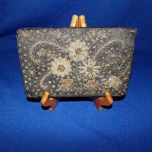 Vintage Black & Gold Wire Hand Embroidered Clutch Purse
